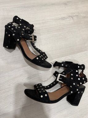 Laurence Dacade Black Studded Suede Block Heel Sandals